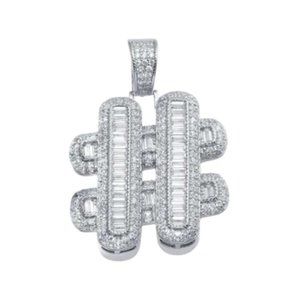 Silver 925 Rhodium Plated Hashtag # Hip Hop Pendant